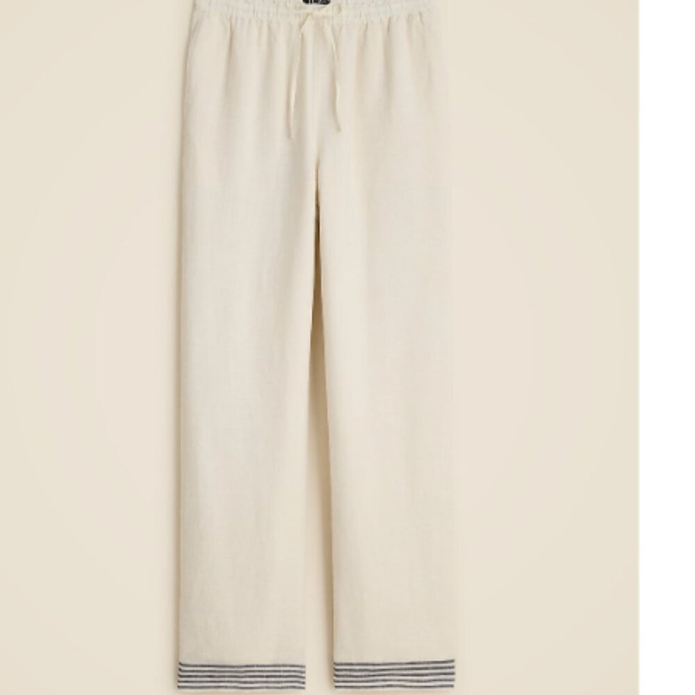 J.Crew Petite new Soleil pant in striped linen, Ivory size SM